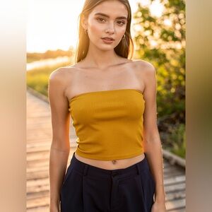 NWT Topshop Yellow Ribbed Strapless Tube Top Y2K Festival US 10